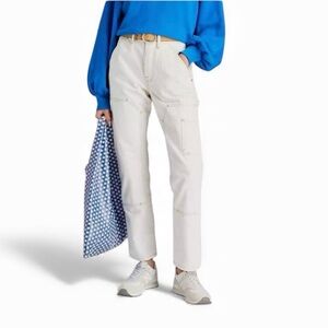 Frame Le Slouch Utility Patch Jeans 26 Cream Cotton Twill 90s Contrast Stitching